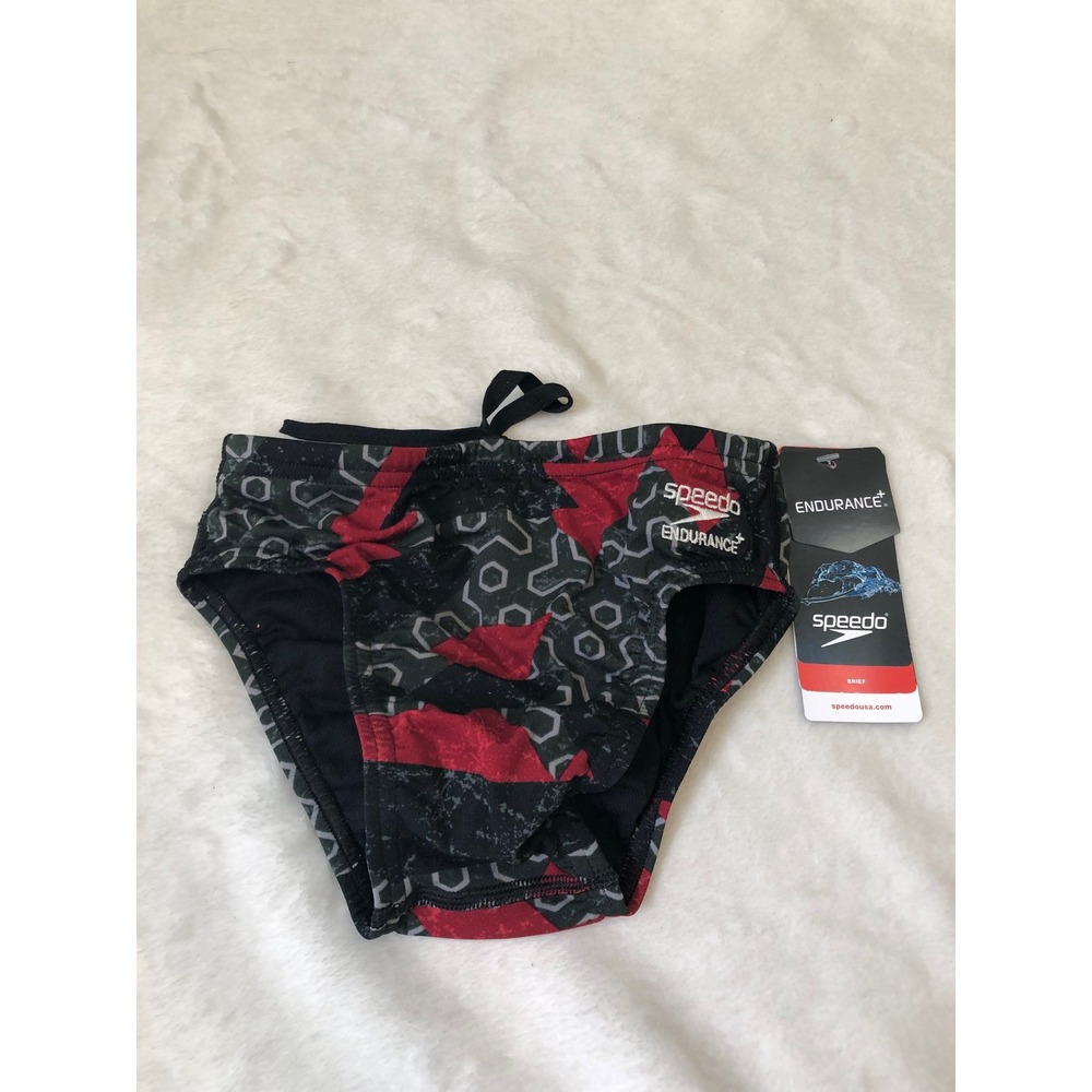 NEW Speedo Swim Briefs Boys 24 Maroon Endurance+ Geometric Trunks 7052266